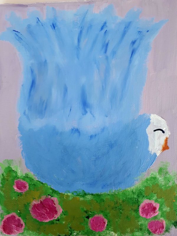 Blue painting of a bird