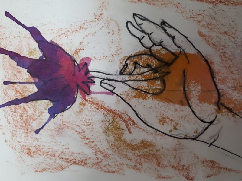 Painting of hand holding a flower